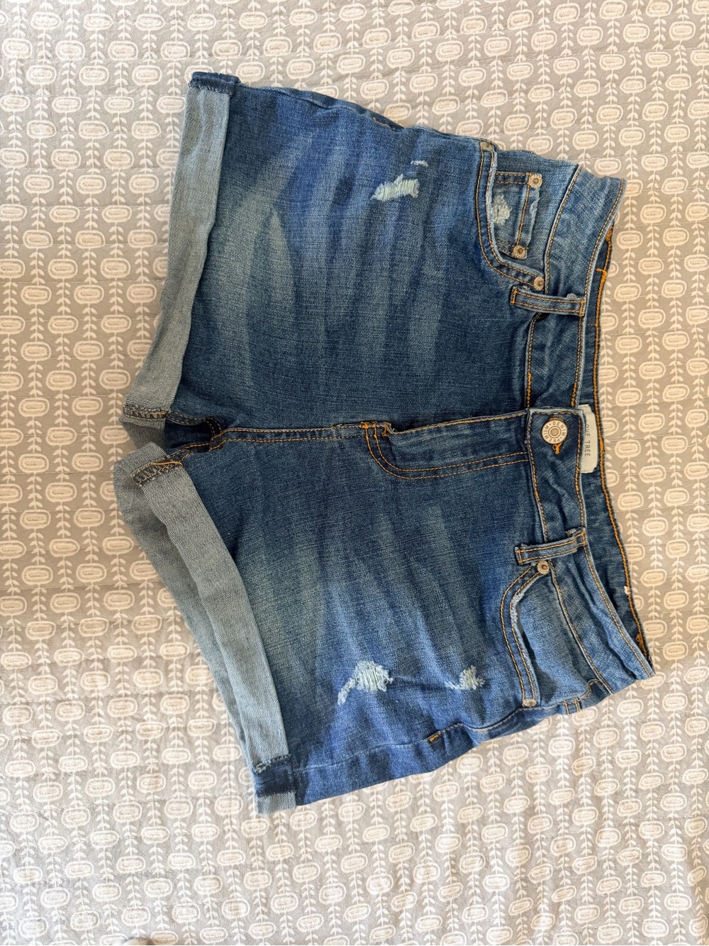 Love Tree Medium Blue Rolled-Hem Distressed Denim Shorts